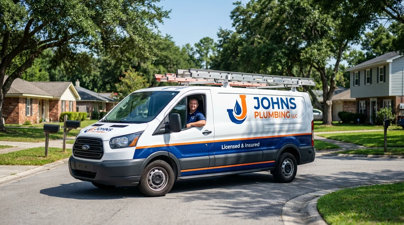 Johns Plumbing LLC service van in Houma, LA