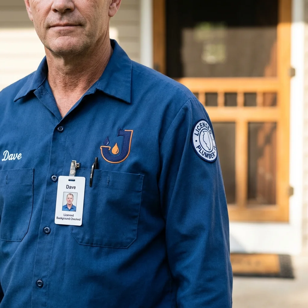 Licensed plumber showing ID badge in Houma, LA