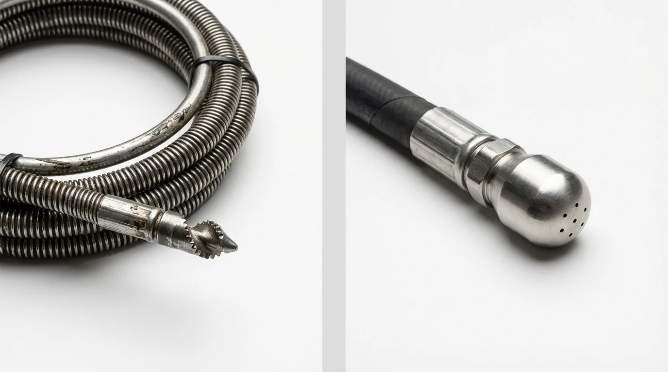 Drain snake cable and hydro jetting nozzle used for drain cleaning in Houma, LA