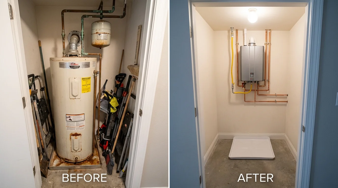 Tank water heater versus wall-mounted tankless unit comparison for Houma, LA homeowners