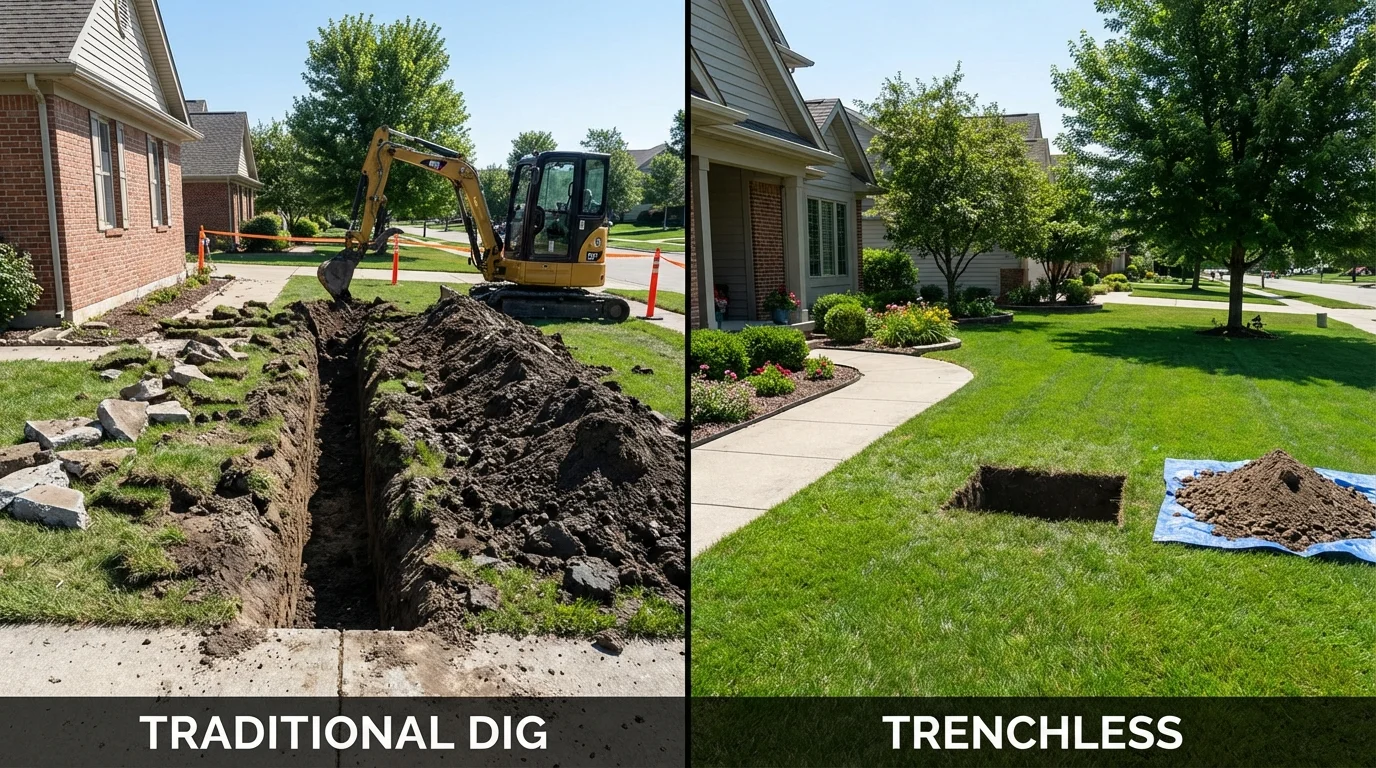 Trenchless sewer repair with minimal yard damage versus traditional excavation in Houma, LA